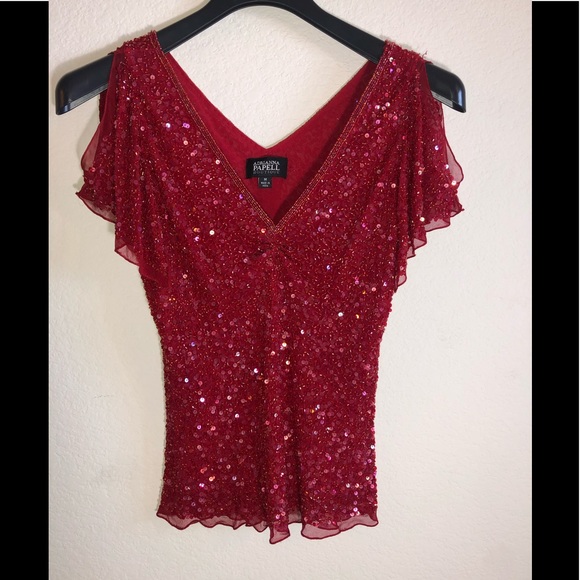 Adrianna Papell Boutique red sequin Top - Picture 1 of 6